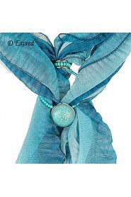 Fashion Polyester Scarf Women Gril Blue Print Voile Scarf Turquoise Bead Winter Brand Scarves Soft Shawl