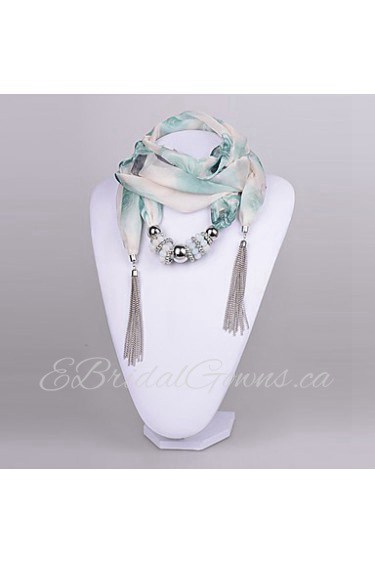 Women's Polyster Scarf necklace CCB Ring & Jade Bead Scarf Necklace with tassels