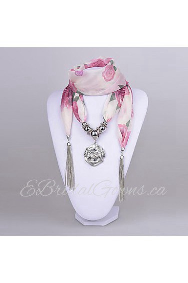 Women Rose Polyster Scarf necklace