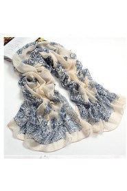 Chinese National Wind Blue And White Scarves Female Voile Printed Classic Scarf