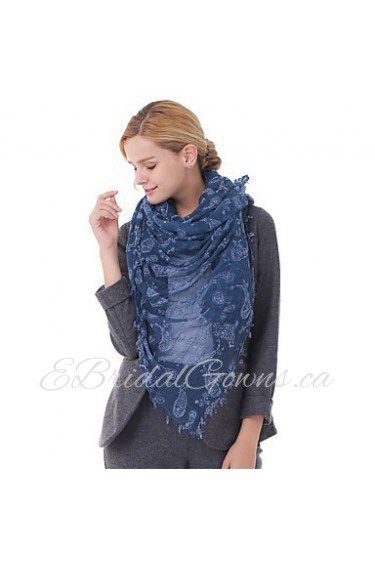 Retro Fringed Print Chiffon Long Scarf Muslin Beach Towel Shawl