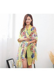 Fashion Chiffon Scarves Printing Brightly Flowers Long Paragraph Sunscreen Scarf