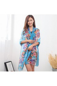 Fashion Chiffon Scarves Printing Brightly Flowers Long Paragraph Sunscreen Scarf