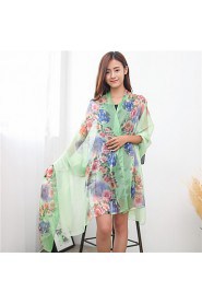 Fashion Chiffon Scarves Printing Brightly Flowers Long Paragraph Sunscreen Scarf