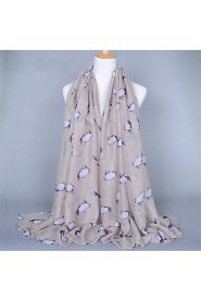 Voile Penguin Animal Pattern Printed Scarves Cotton Oversized Rectangular Shawl