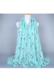 Voile Penguin Animal Pattern Printed Scarves Cotton Oversized Rectangular Shawl