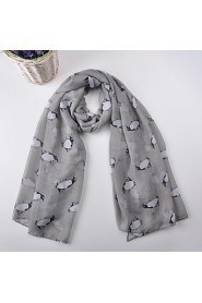 Voile Penguin Animal Pattern Printed Scarves Cotton Oversized Rectangular Shawl