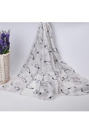 Voile Penguin Animal Pattern Printed Scarves Cotton Oversized Rectangular Shawl