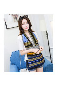 Women Long Paragraph Blue Stripes Pattern Printing Multi-purpose Scarf Fashion Career Decorative Work Casual Silk