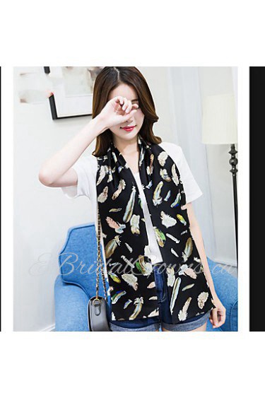 Women Long Paragraph Feather Printing Fashion Career Decorative Work Casual Silk Scarf