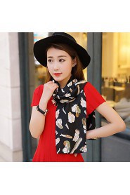 Women Long Paragraph Feather Printing Fashion Career Decorative Work Casual Silk Scarf