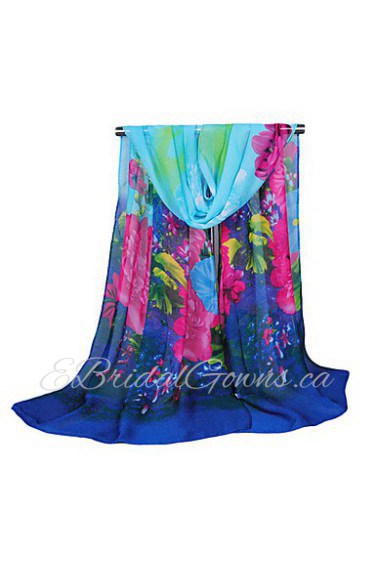 Women Chiffon Scarf Floral Print Long Thin Shawl Pashmina