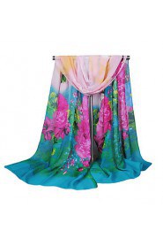 Women Chiffon Scarf Floral Print Long Thin Shawl Pashmina