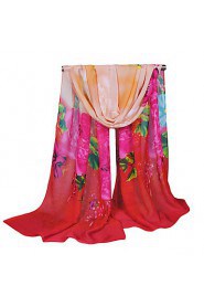 Women Chiffon Scarf Floral Print Long Thin Shawl Pashmina