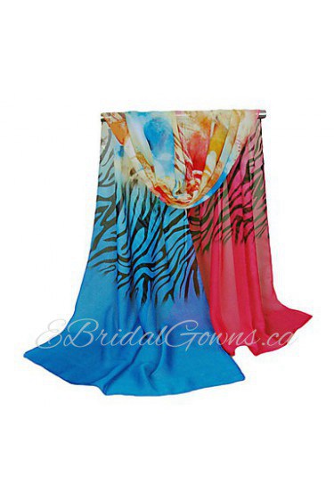 Women Chiffon Scarf Contrast Color Zebra Flower Print Colorful Long Shawl Pashmina