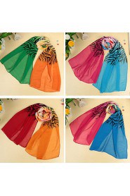 Women Chiffon Scarf Contrast Color Zebra Flower Print Colorful Long Shawl Pashmina