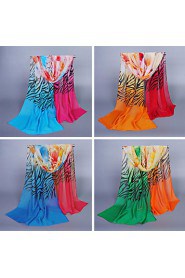 Women Chiffon Scarf Contrast Color Zebra Flower Print Colorful Long Shawl Pashmina