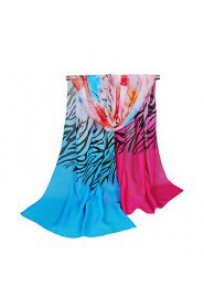 Women Chiffon Scarf Contrast Color Zebra Flower Print Colorful Long Shawl Pashmina