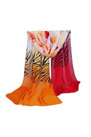 Women Chiffon Scarf Contrast Color Zebra Flower Print Colorful Long Shawl Pashmina