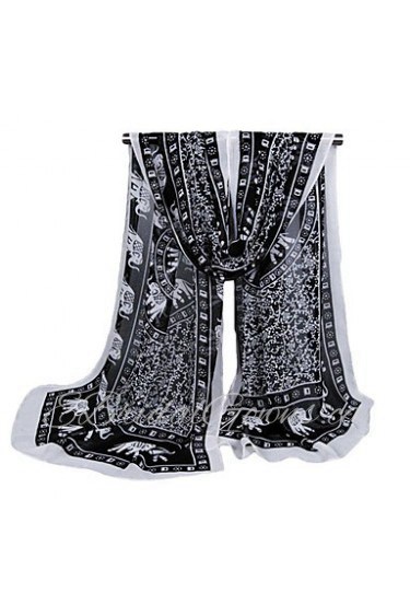 Women Chiffon Scarf Contrast Print Long Thin Shawl Pashmina