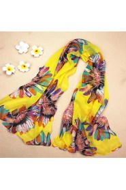 Women Bright Sunflower Printed Chiffon Scarves Female Sunscreen Shawl Beach Towel