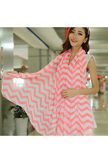 Spring Color Stitching Large Size Chiffon Ripple Waves Stripes Scarf