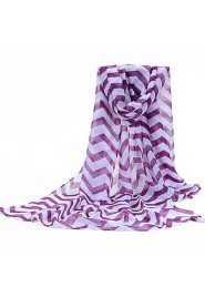 Spring Color Stitching Large Size Chiffon Ripple Waves Stripes Scarf