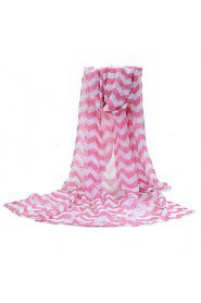 Spring Color Stitching Large Size Chiffon Ripple Waves Stripes Scarf