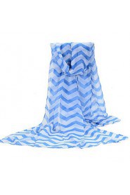 Spring Color Stitching Large Size Chiffon Ripple Waves Stripes Scarf