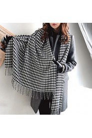 Classic Houndstooth Thick Warm Wool Scarves Long Wide Black And White Plaid Shawl