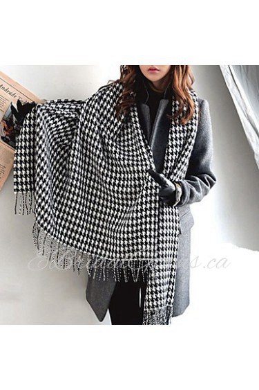 Classic Houndstooth Thick Warm Wool Scarves Long Wide Black And White Plaid Shawl