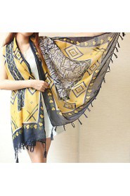 Ms Bohemian Geometric Striped Scarf Fringed Yellow Printing Shawl