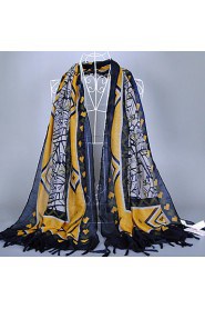 Ms Bohemian Geometric Striped Scarf Fringed Yellow Printing Shawl