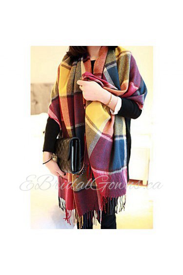 Long Fringed Scarves Warm Color Plaid Scarf Shawl