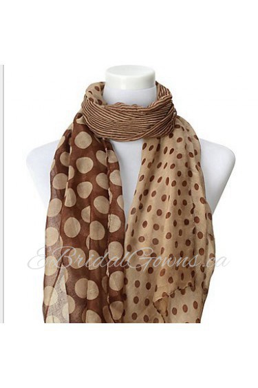 Women Cute Candy Color Thin Stripes Wave Dot Chiffon Scarf