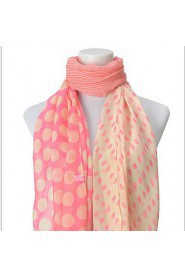 Women Cute Candy Color Thin Stripes Wave Dot Chiffon Scarf