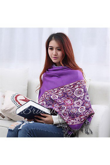 Women Rose Jacquard Tassel Long Paragraph Printed Shawl