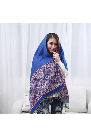 Women Rose Jacquard Tassel Long Paragraph Printed Shawl