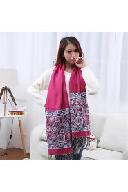 Women Rose Jacquard Tassel Long Paragraph Printed Shawl