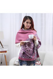 Women Rose Jacquard Tassel Long Paragraph Printed Shawl