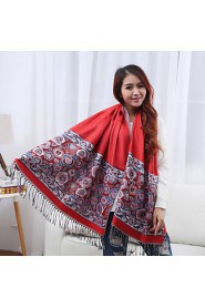 Women Rose Jacquard Tassel Long Paragraph Printed Shawl