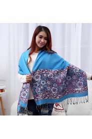 Women Rose Jacquard Tassel Long Paragraph Printed Shawl