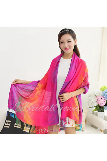 Ms National Wind Long Fringed Shawls Spend Jacquard Warm Colorful Rainbow-colored Feathers Scarves