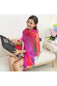 Ms National Wind Long Fringed Shawls Spend Jacquard Warm Colorful Rainbow-colored Feathers Scarves