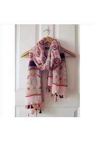 Bohemian Fringed Pink Daisy Print Female Scarf Shawl