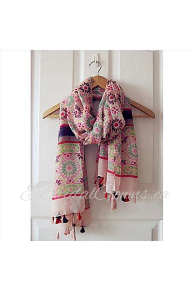 Bohemian Fringed Pink Daisy Print Female Scarf Shawl