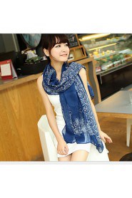 Korean Version Of The Fall And Winter Female Retro Print Blue And White Scarves Chiffon Long Section Scarf