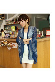 Korean Version Of The Fall And Winter Female Retro Print Blue And White Scarves Chiffon Long Section Scarf