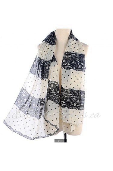 Polka Dot Chiffon Lace Stitching Color Long Scarf Shawl