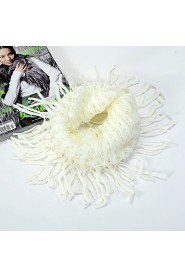 Women Fringed Hollow Pure Color Hedging Warm Wool Knit Scarf